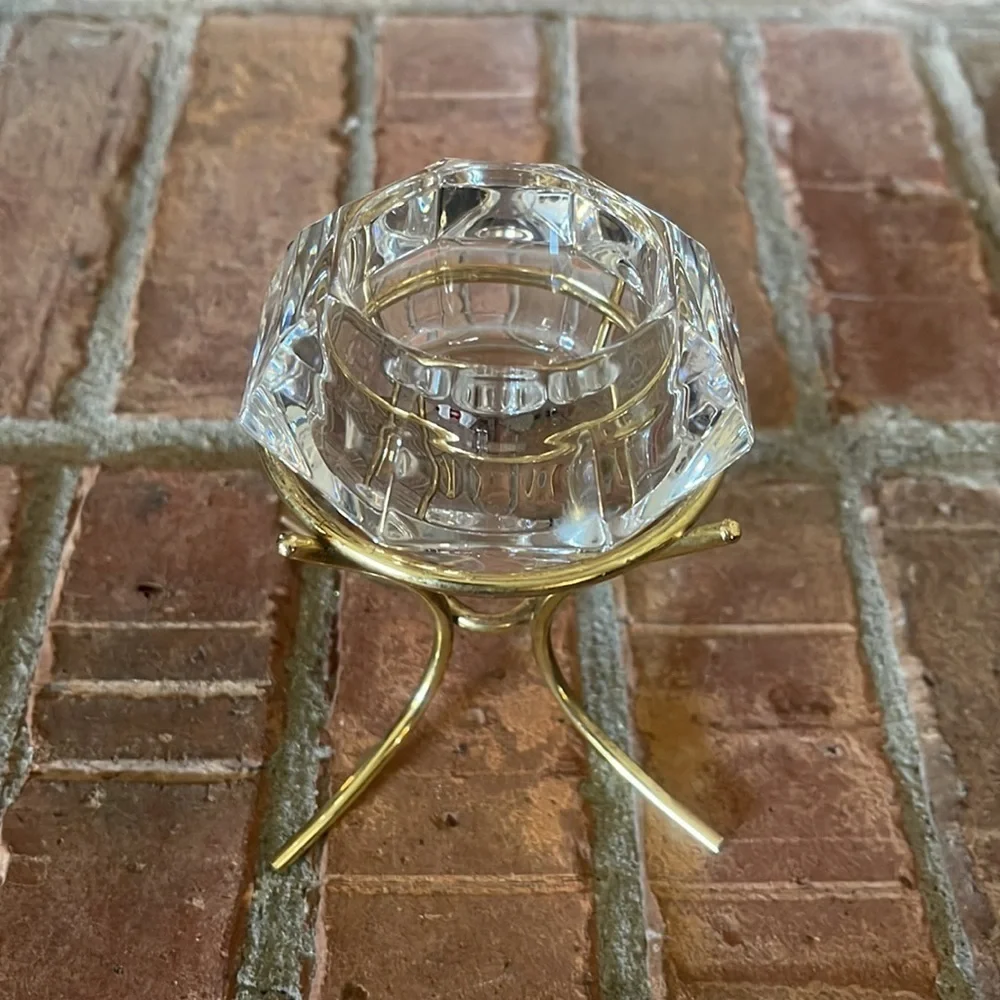 PartyLite Solitaire Crystal & Brass Candle Holder